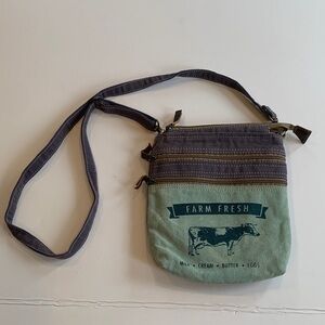 Clea Ray Farm Fresh Repurposed Upcycled Canvas Green and Brown Crossbody Bag